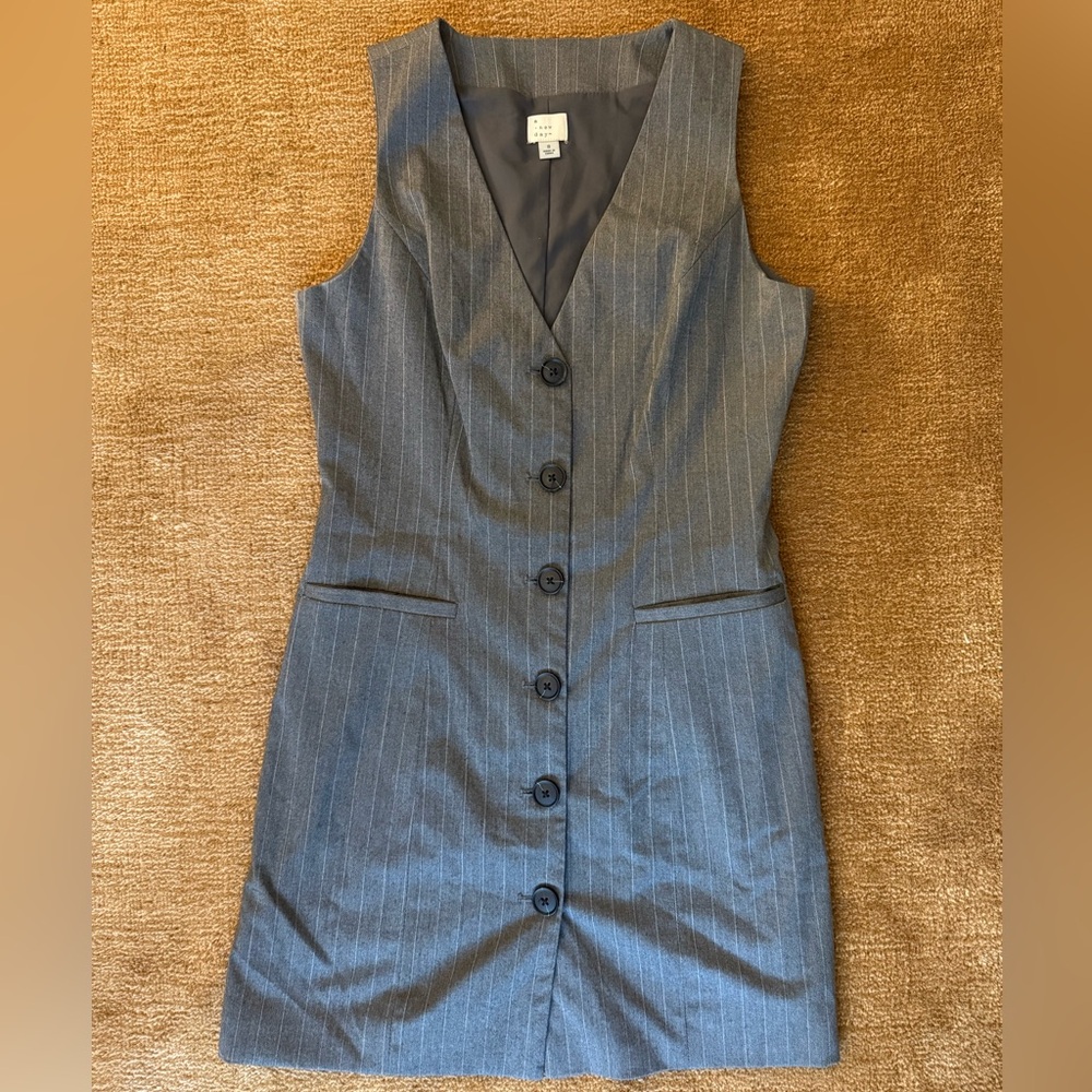 a new day Gray Pinstripe Sleeveless Button-Front Mini Dress